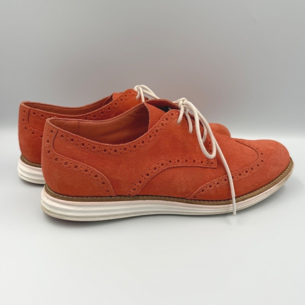 Cole Haan Womens Lunar Grand Wingtip Oxford 8.5 B Orange Suede Leather Shoes - Picture 3 of 8